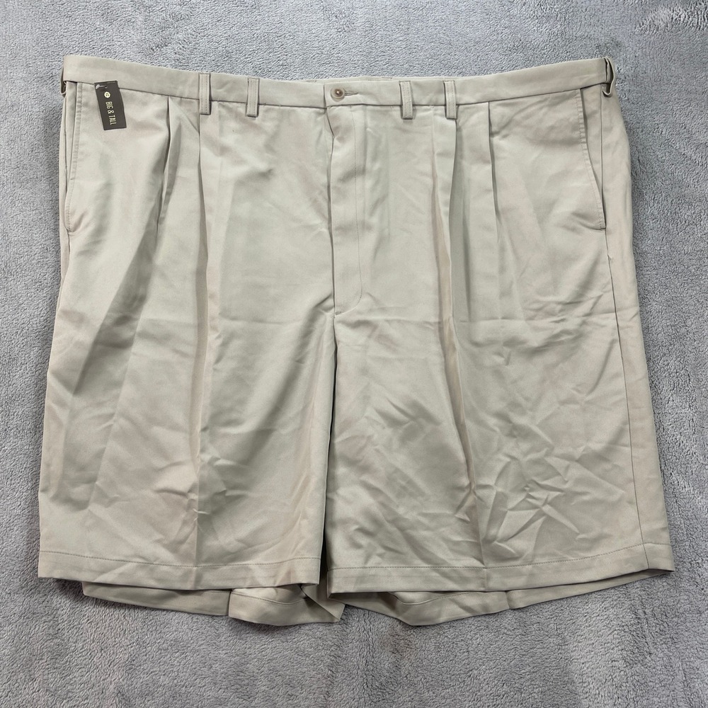 Haggar Shorts Men 58 Beige Cool 18 Gabardine Pleated Expandable Waist